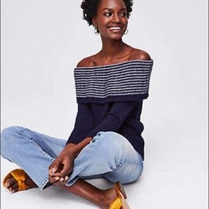 LOFT Off the Shoulder knit sweater blue Large L